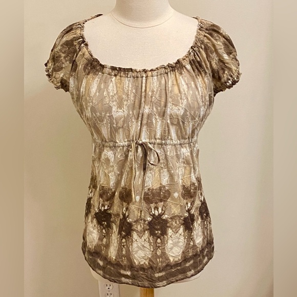 liz wear Tops - Liz Wear Vintage Brown Cream Print SZ S 90s Grunge Chic Cottagecore Boho Top